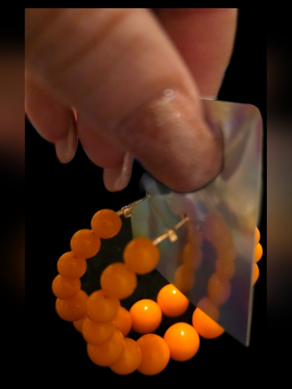 Bold Orange Beaded Hoop Earrings - Picture 4 of 4